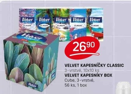 Kapesníčky papírové 3vrstvé Velvet