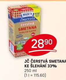Smetana čerstvá ke šlehání Jihočeská Madeta 33%