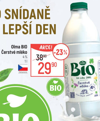Mléko čerstvé Bio Olma - 3,5% plnotučné