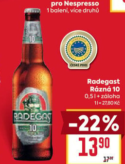 Pivo světlé výčepní Rázná 10° Radegast
