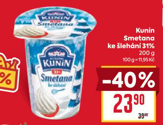 Smetana ke šlehání Mlékárna Kunín 31%