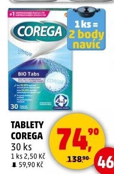 Antibakteriální tablety na zubní protézy Corega