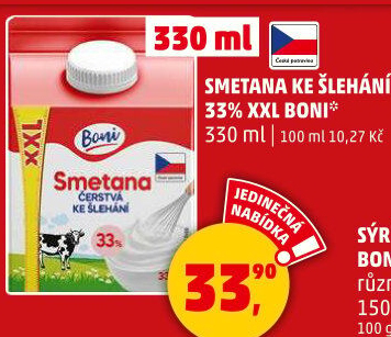 Smetana ke šlehání Boni 33%