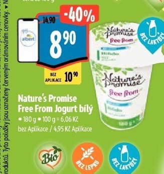 Bílý jogurt bez laktózy Free From Nature'