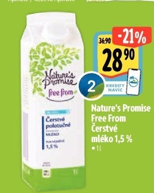 Mléko čerstvé bez laktózy Free From Nature'