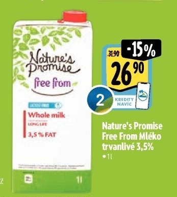 Mléko trvanlivé bez laktózy Free From Nature'