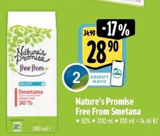 Smetana bez laktózy Free From 30% Nature'