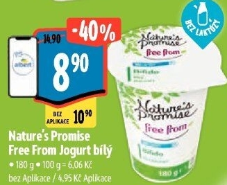 Bílý jogurt bez laktózy Free From Nature'