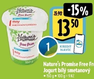 Bílý jogurt smetanový bez laktózy Free From Nature'