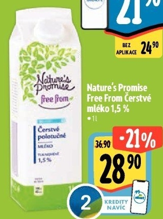 Mléko čerstvé bez laktózy Free From Nature'