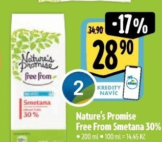 Smetana bez laktózy Free From 30% Nature'