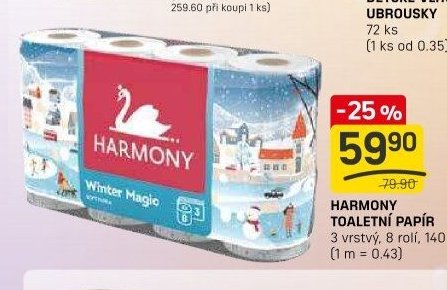 HARMONY TOALETNÍ PAPÍR 3 vrstvý, 8 rolí, 140 m