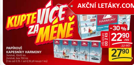 Kapesníčky papírové 2vrstvé Harmony - box