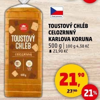 Toustový chléb celozrnný Karlova Koruna
