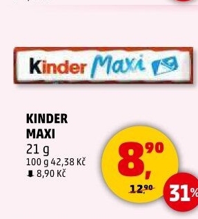 Tyčinka čokoládová mléčná Maxi Kinder