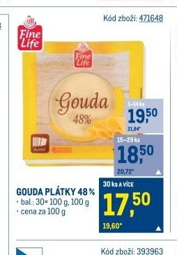 Fine Life Gouda plátky 48%