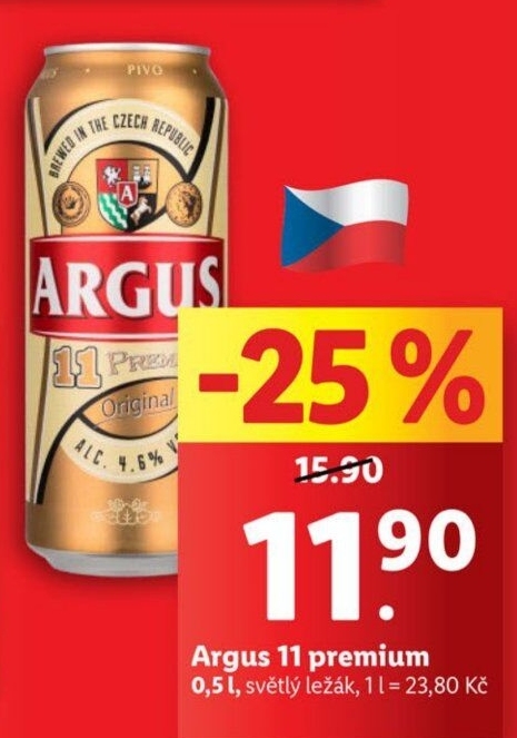 Pivo světlý ležák 11° Premium Argus