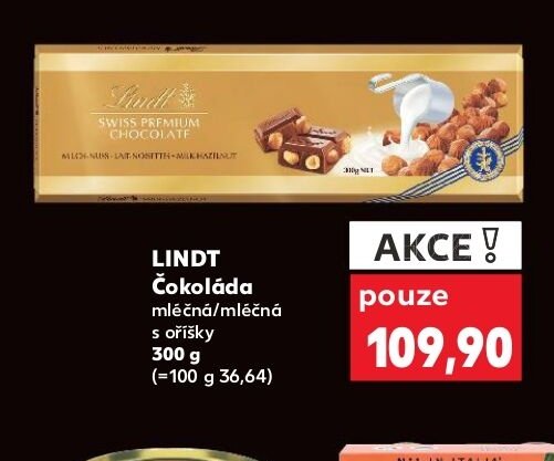 LINDT Čokoláda mléčná/mléčná s oříšky 300 g