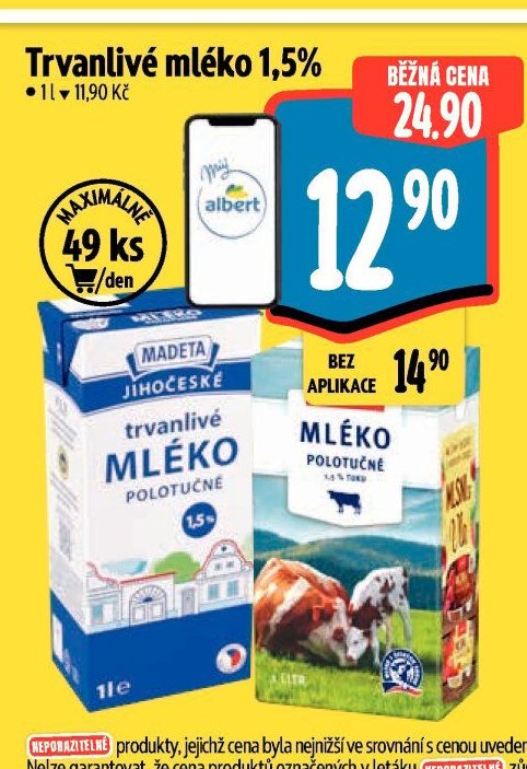 Madeta Jihočeské trvanlivé mléko 1,5%