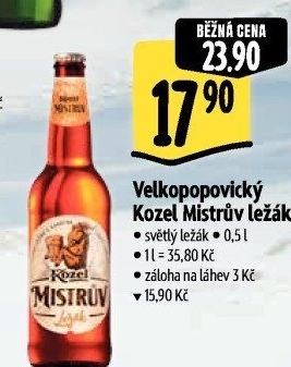Pivo Mistrův světlý ležák Velkopopovický Kozel