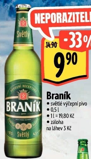 Pivo světlé výčepní 10° Braník