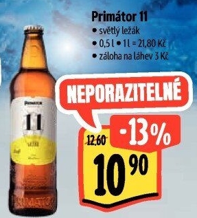 Pivo světlý ležák 11° Primátor