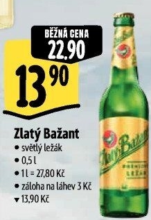 Pivo světlý ležák 12° Zlatý Bažant