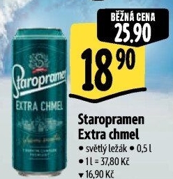 Pivo světlý ležák Extra chmel Staropramen