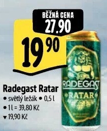 Pivo světlý ležák Ratar Radegast