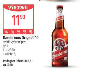 Pivo světlé výčepní Originál 10° Gambrinus