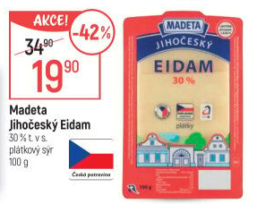 Sýr Eidam Jihočeský 30% Madeta