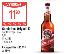 Pivo světlé výčepní Originál 10° Gambrinus