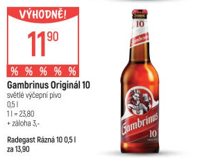 Pivo světlé výčepní Originál 10° Gambrinus
