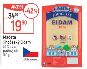 Sýr Eidam Jihočeský 30% Madeta