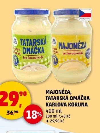 MAJONÉZA, TATARSKÁ OMÁČKA KARLOVA KORUNA 400 ml