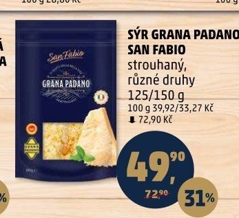 Sýr strouhaný Grana Padano San Fabio