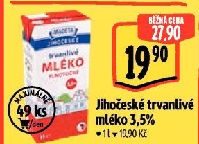 Mléko trvanlivé Jihočeské Madeta - 3,5% plnotučné