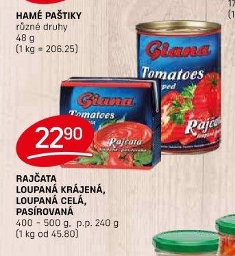 RAJČATA LOUPANÁ KRÁJENÁ, LOUPANÁ CELÁ, PASÍROVANÁ