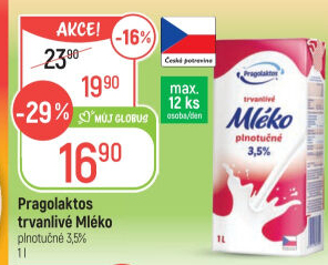 Mléko trvanlivé Pragolaktos - 3,5% plnotučné