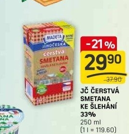 Smetana čerstvá ke šlehání Jihočeská Madeta 33%