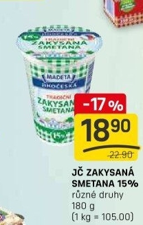 Smetana zakysaná Jihočeská Madeta 15%