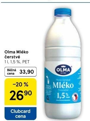 Mléko čerstvé Olma - 1,5% polotučné