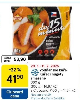 Nugetky kuřecí smažené mražené Vodňanské kuře