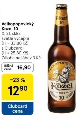 Pivo světlé výčepní 10°Velkopopovický Kozel