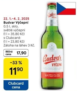 Pivo světlé výčepní Budweiser Budvar