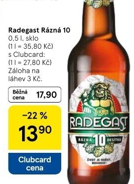 Pivo světlé výčepní Rázná 10° Radegast
