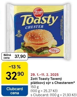 Sýr tavený plátky Toasty Zott