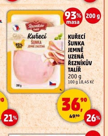 KUŘECÍ ŠUNKA JEMNĚ UZENÁ ŘEZNÍKŮV TALÍŘ 200 g