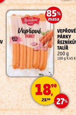 VEPŘOVÉ PÁRKY ŘEZNÍKŮV TALÍŘ 200 g