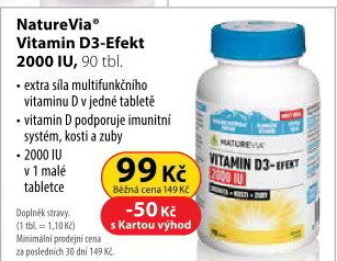 Doplněk stravy Vitamin D3 Efekt Swiss NatureVia